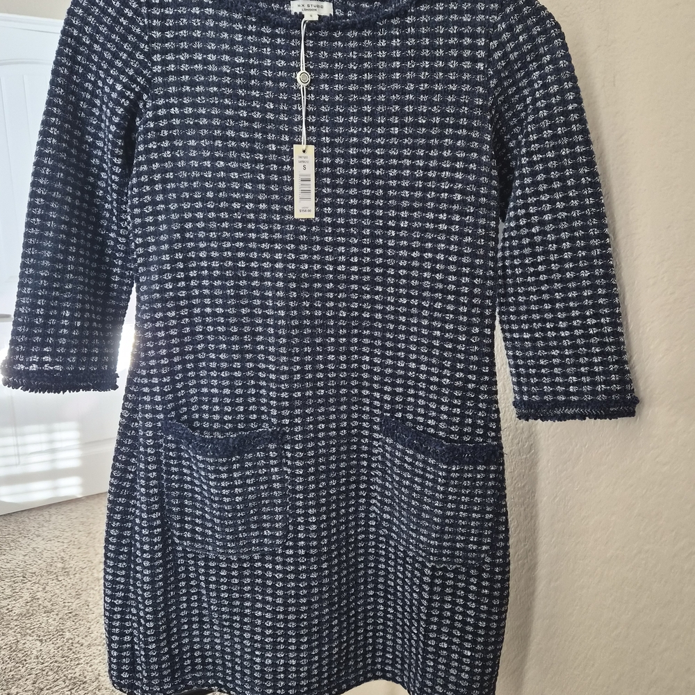 Max Studio Navy Tweed Mini Dress